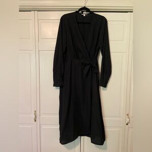 Dark Coquette Black Wrap Dress Romantic Feminine Work Wear Dress Classic